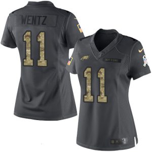 Women's Philadelphia Eagles #11 Carson Wentz Black Anthracite 2016 Salute To Service Stitched NFL Nike Limited Jersey - Replica