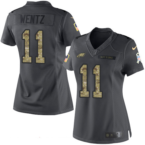 Women’s Philadelphia Eagles #11 Carson Wentz Black Anthracite 2016 Salute To Service Stitched NFL Nike Limited Jersey – Replica