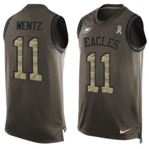 Men's Philadelphia Eagles #11 Carson Wentz Green Salute to Service Hot Pressing Player Name & Number Nike NFL Tank Top Jersey - Replica