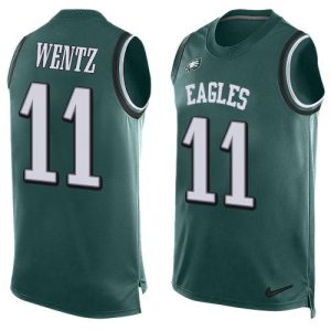 Men's Philadelphia Eagles #11 Carson Wentz Midnight Green Hot Pressing Player Name & Number Nike NFL Tank Top Jersey - Replica