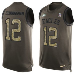 Men’s Philadelphia Eagles #12 Randall Cunningham Green Salute to Service Hot Pressing Player Name & Number Nike NFL Tank Top Jersey