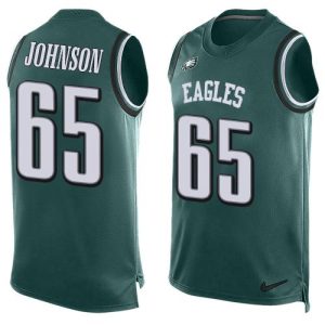 Men’s Philadelphia Eagles #65 Lane Johnson Midnight Green Hot Pressing Player Name & Number Nike NFL Tank Top Jersey – Replica