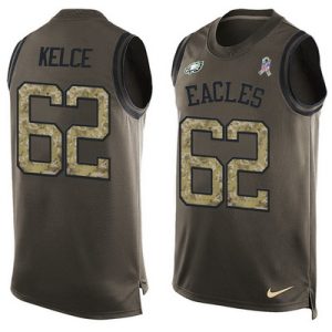Men’s Philadelphia Eagles #62 Jason Kelce Green Salute to Service Hot Pressing Player Name & Number Nike NFL Tank Top Jersey – Replica