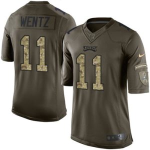 Youth Nike Philadelphia Eagles #11 Carson Wentz Green Stitched NFL Limited 2015 Salute to Service Jersey - Replica