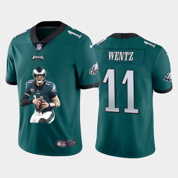 Men’s Philadelphia Eagles #11 Carson Wentz Midnight Green Player Portrait Edition 2020  Untouchable Stitched NFL Nike Limited Jersey – Replica