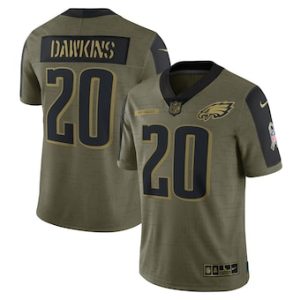 Men’s Philadelphia Eagles #20 Brian Dawkins Nike Olive 2021 Salute To Service Retired Player Limited Jersey