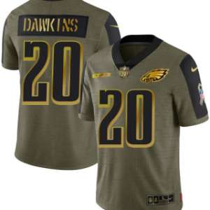 Men’s Olive Philadelphia Eagles #20 Brian Dawkins 2021 Camo Salute To Service Golden Limited Stitched Jersey