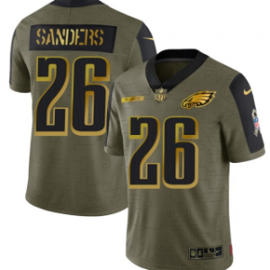 Miles Sanders Youth #26 Olive Philadelphia Eagles 2021 Camo Salute To Service Golden Limited Stitched Jersey – Replica