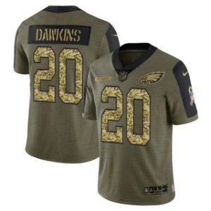 Men’s Olive Philadelphia Eagles #20 Brian Dawkins 2021 Camo Salute To Service Limited Stitched Jersey