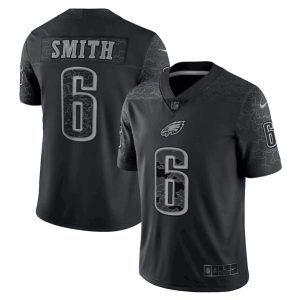 Men’s Philadelphia Eagles #6 DeVonta Smith Black Reflective Limited Stitched Football Jersey – Replica