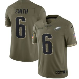 Men’s Philadelphia Eagles #6 DeVonta Smith 2022 Olive Salute To Service Limited Stitched Jersey – Replica