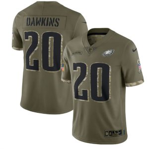 Men’s Philadelphia Eagles #20 Brian Dawkins 2022 Olive Salute To Service Limited Stitched Jersey